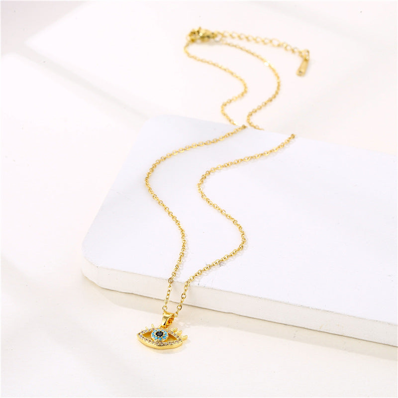 Joyas al por mayor de acero inoxidable Blue Eye Full Diamond Zircon collar